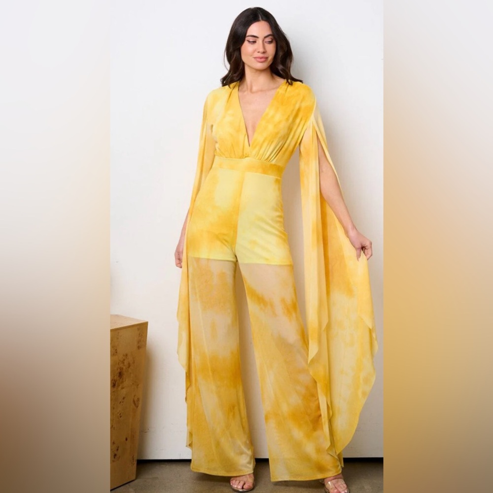 Boutique Sale 🛍️ 💰 Statement Bell Sleeve Tie Dye Wide Leg Jumpsuit